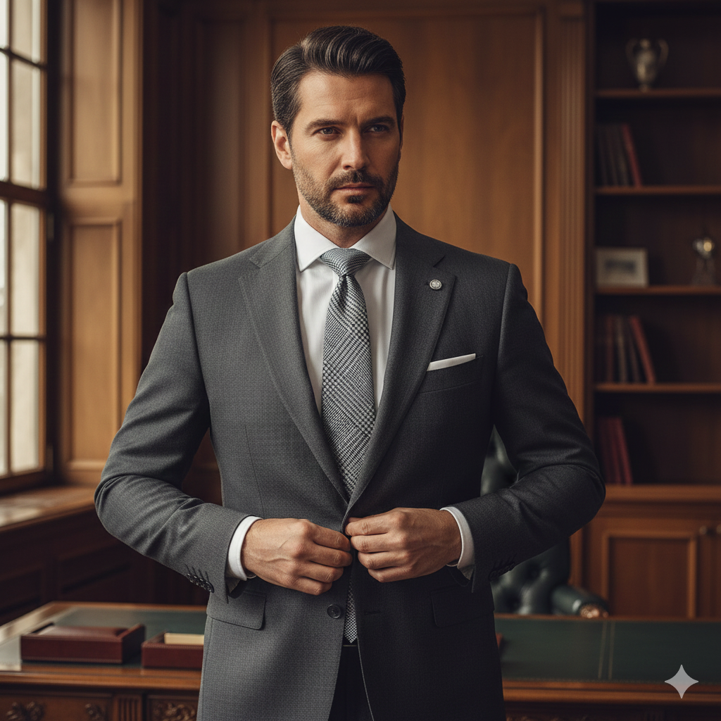 Cravate Prince-de-Galles Grise & Bleue