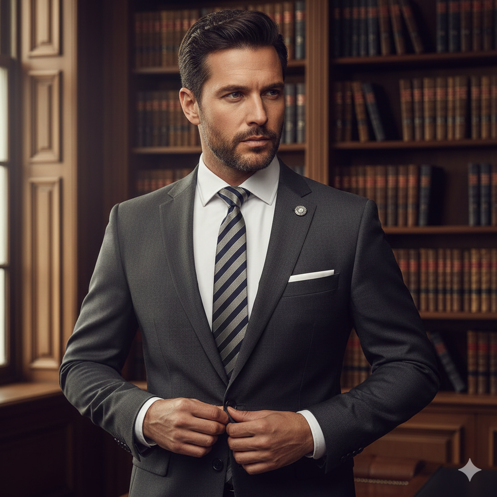 Cravate Slim Rayée Gris & Bleu