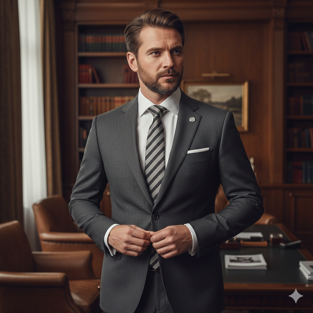 Cravate Slim Grise à Rayures Marron