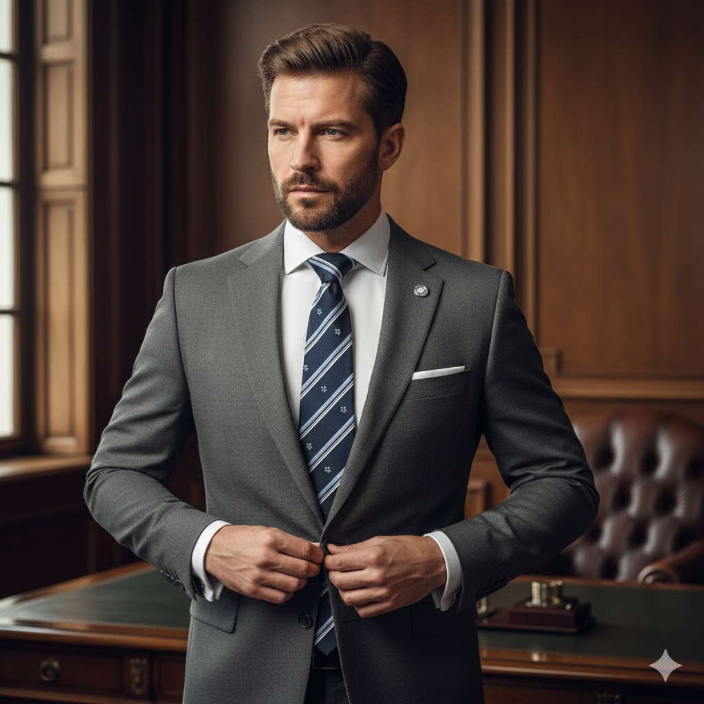 Cravate Slim Bleu Marine Rayée Bleu Clair & Rose