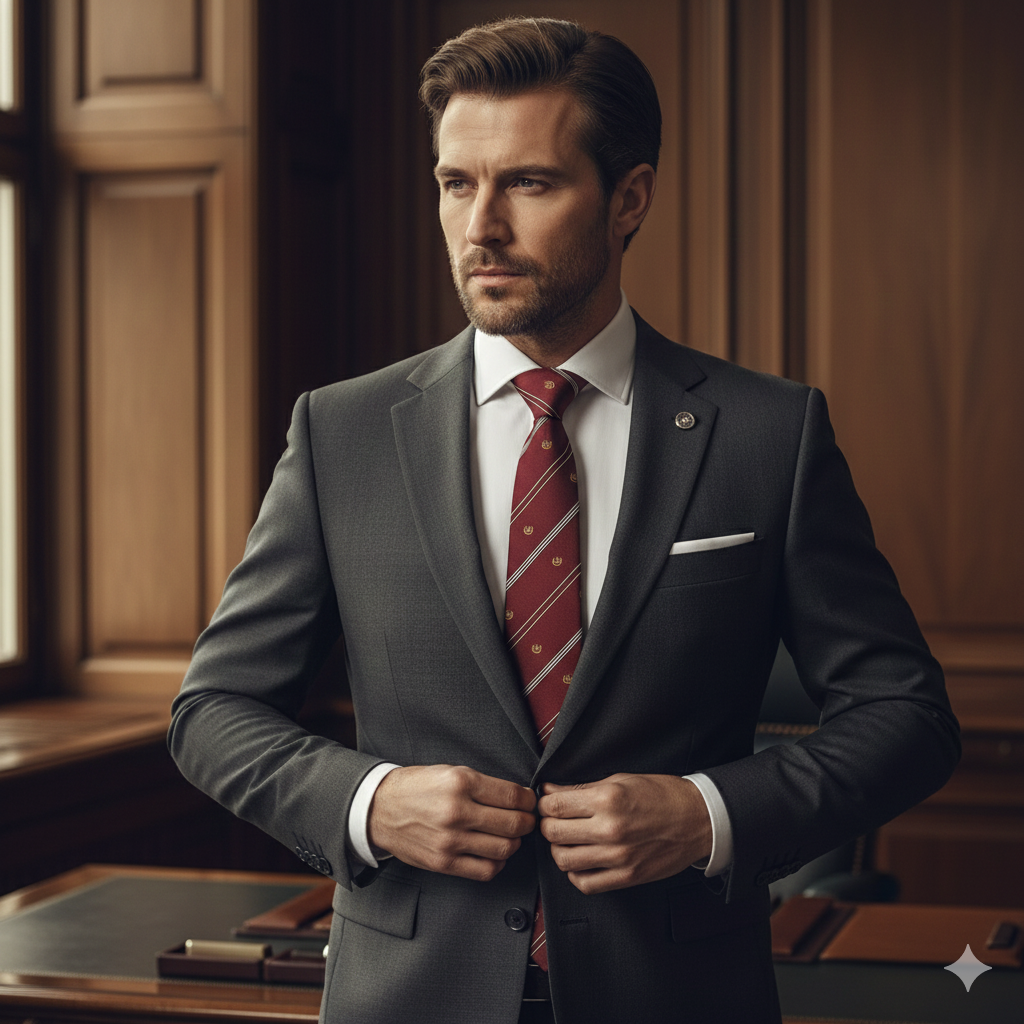 Cravate Bordeaux à Rayures & Écussons Dorés