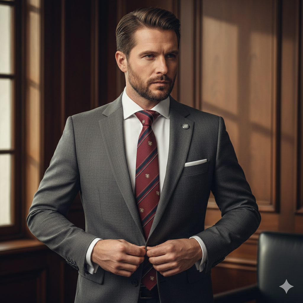 Cravate Slim Bordeaux Rayée à Motifs Écussons