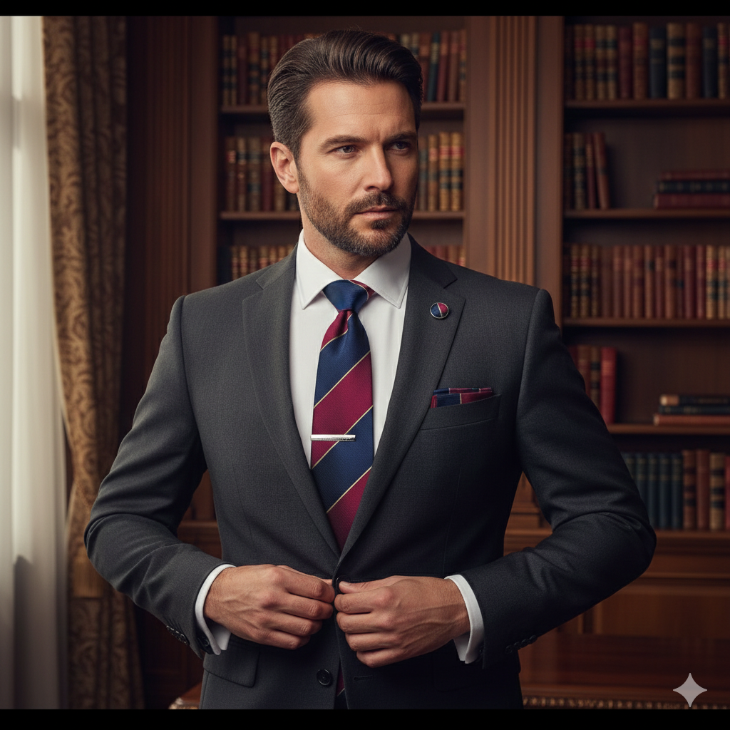 Coffret Cravate Rayée Bordeaux & Bleu Marine