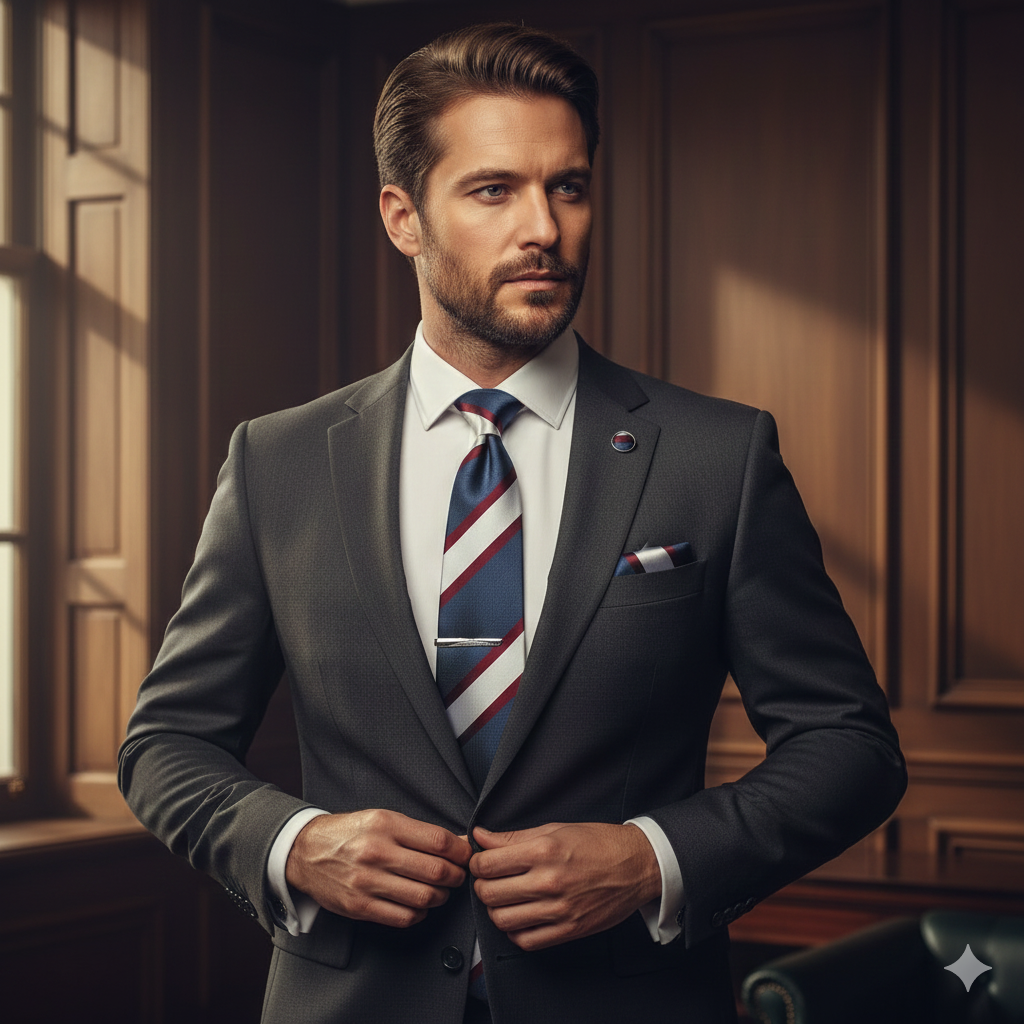 Coffret Cravate Rayée Bleu Blanc Bordeaux