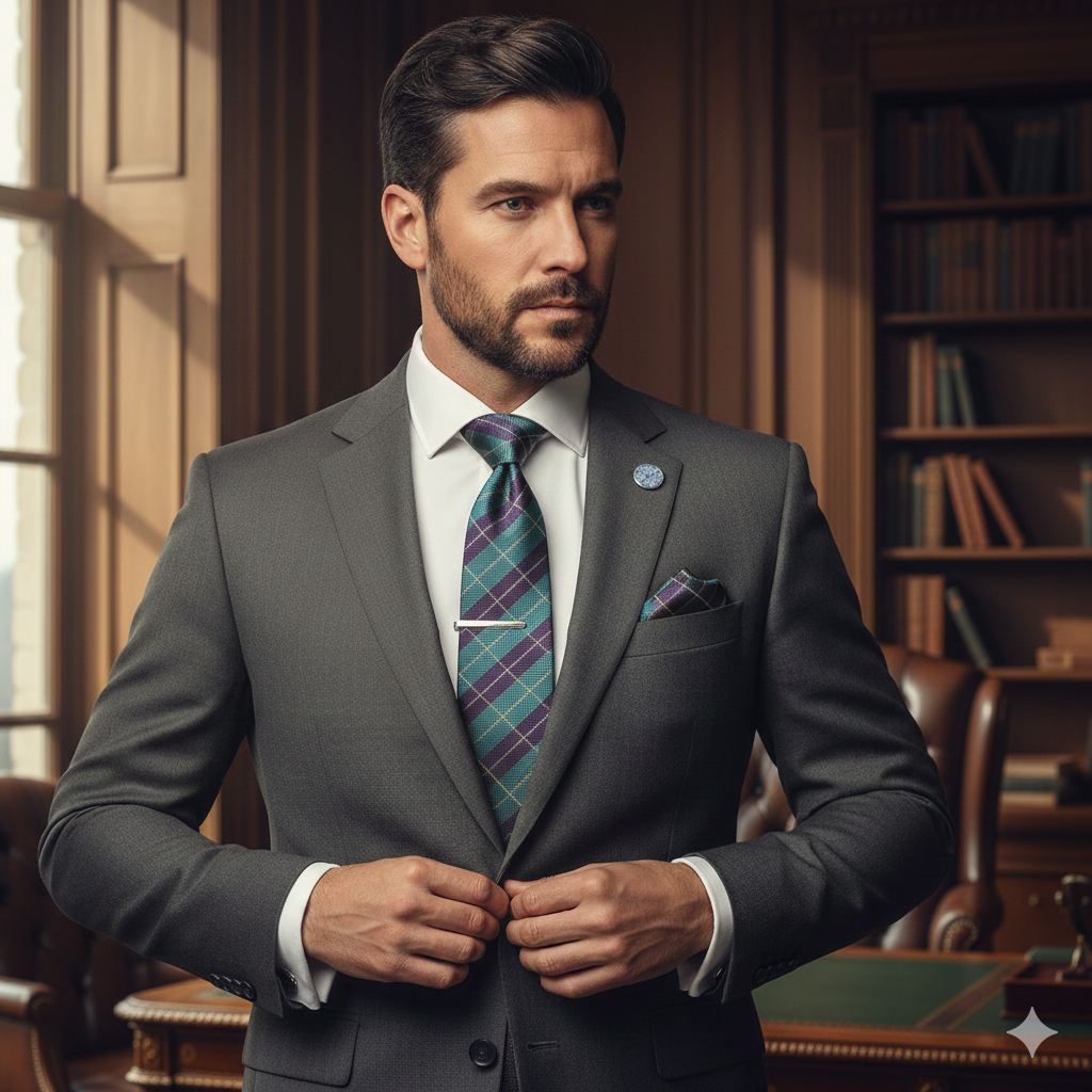 Coffret Cravate Rayée Violet & Vert