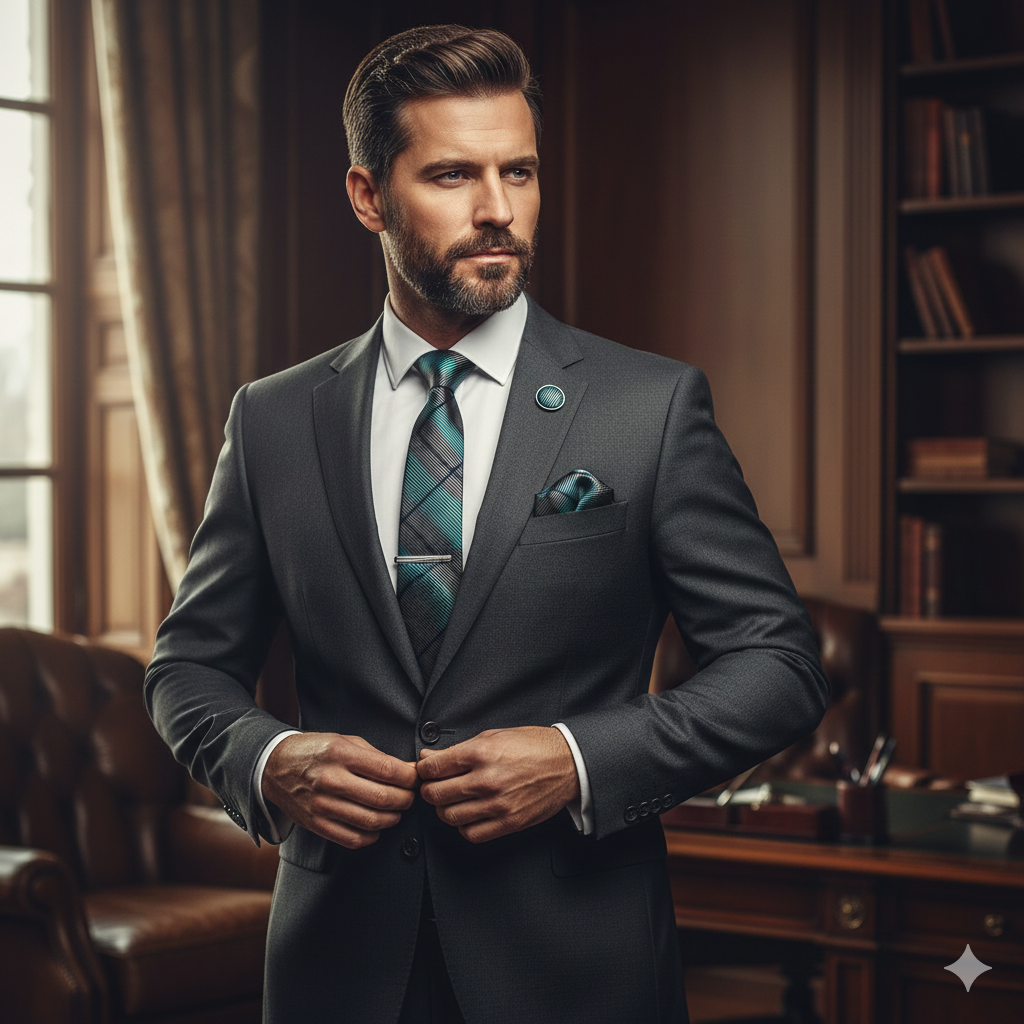 Coffret Cravate Rayée Verte & Grise