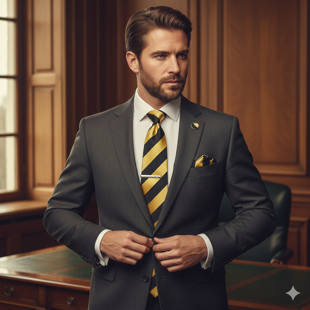 Coffret Cravate Rayée Noir et Dorée