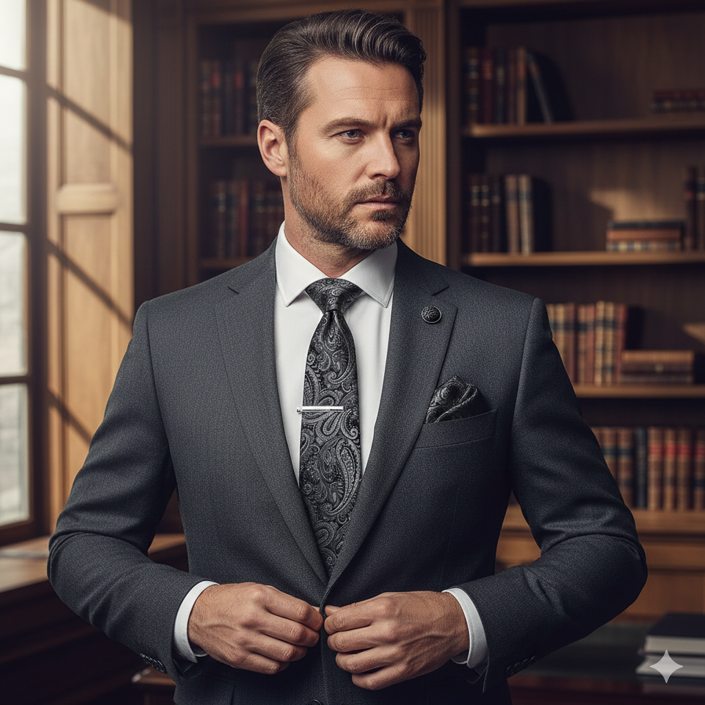 Coffret Cravate Noire à Motifs