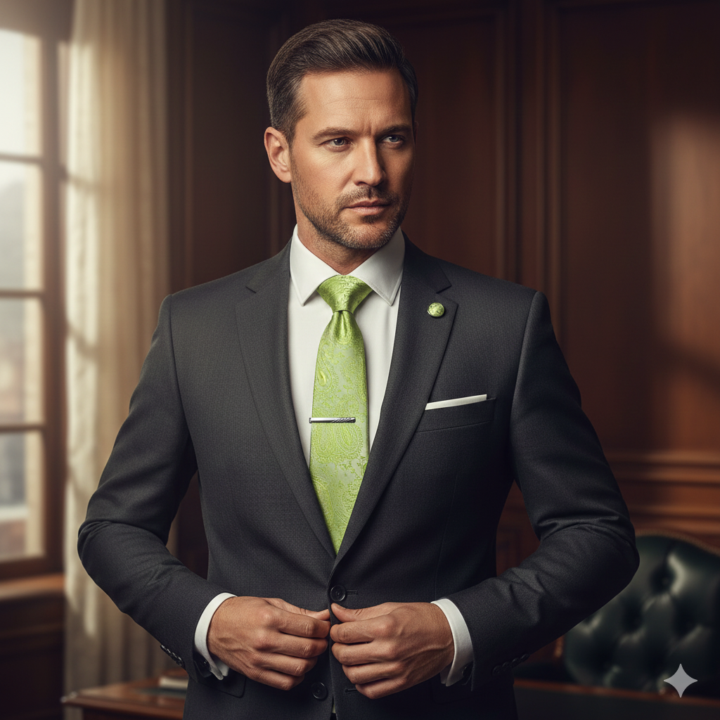 Coffret Cravate Vert Clair à Motif