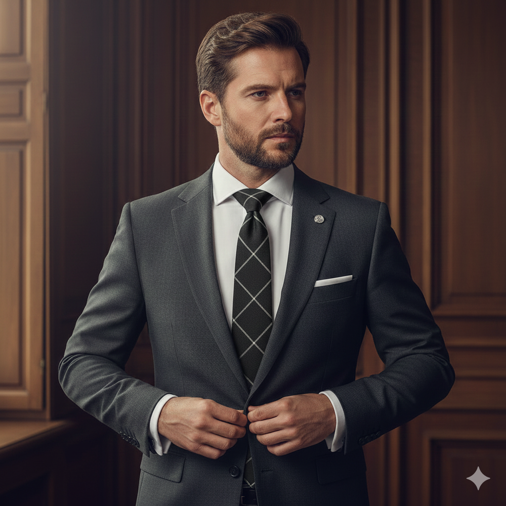 Cravate Noire à Carreaux Blancs - Coton & Lin