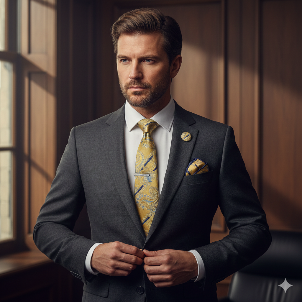 Coffret Cravate Jaune à Motif