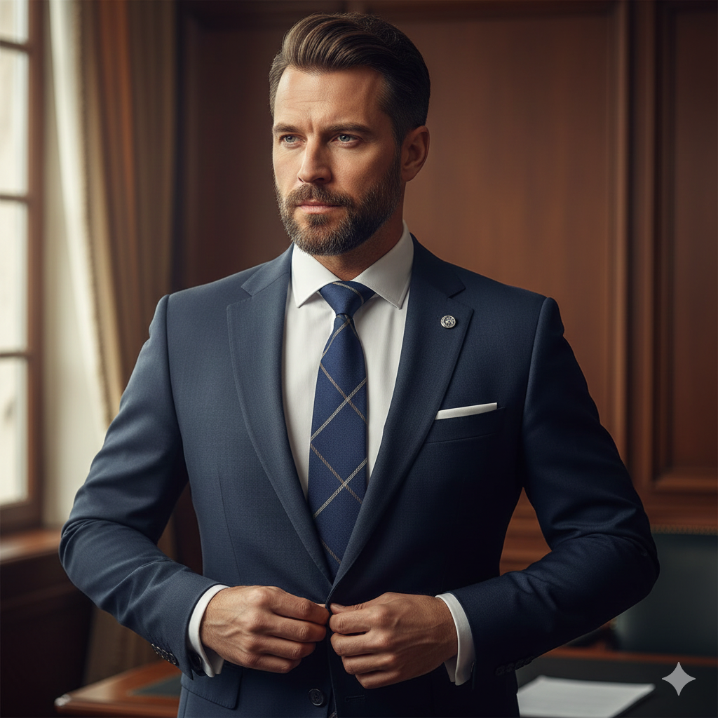 Cravate Bleue à Carreaux Beiges – Coton & Lin