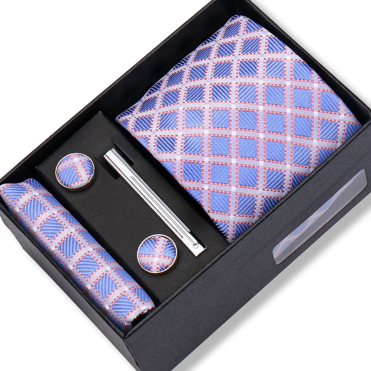 Coffret Cravate Bleu Ciel à Carreaux