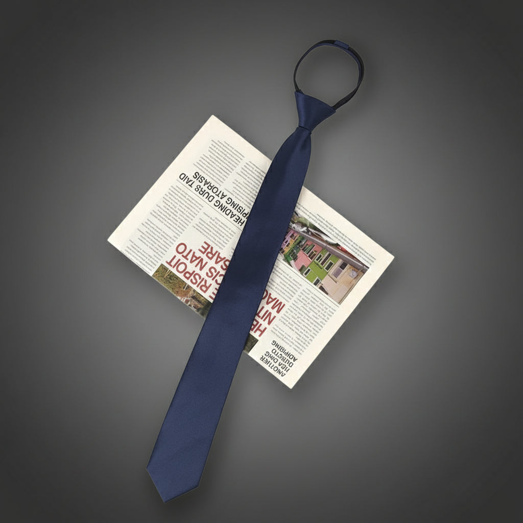 Cravate Zippée Slim Unie Bleu Marine