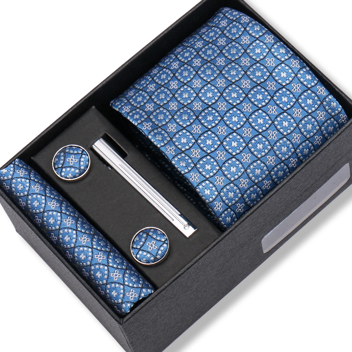 Coffret Cravate Bleu Azur Motif Géométrique