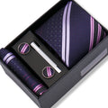 Coffret Cravate Bleu Nuit & Rayures Mauves