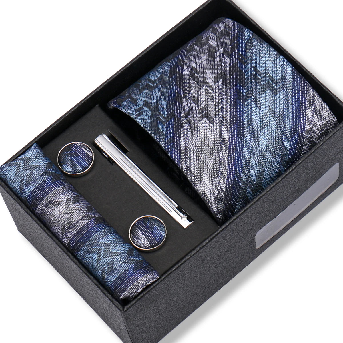 Coffret Cravate Bleu Dégradé Motif Chevron