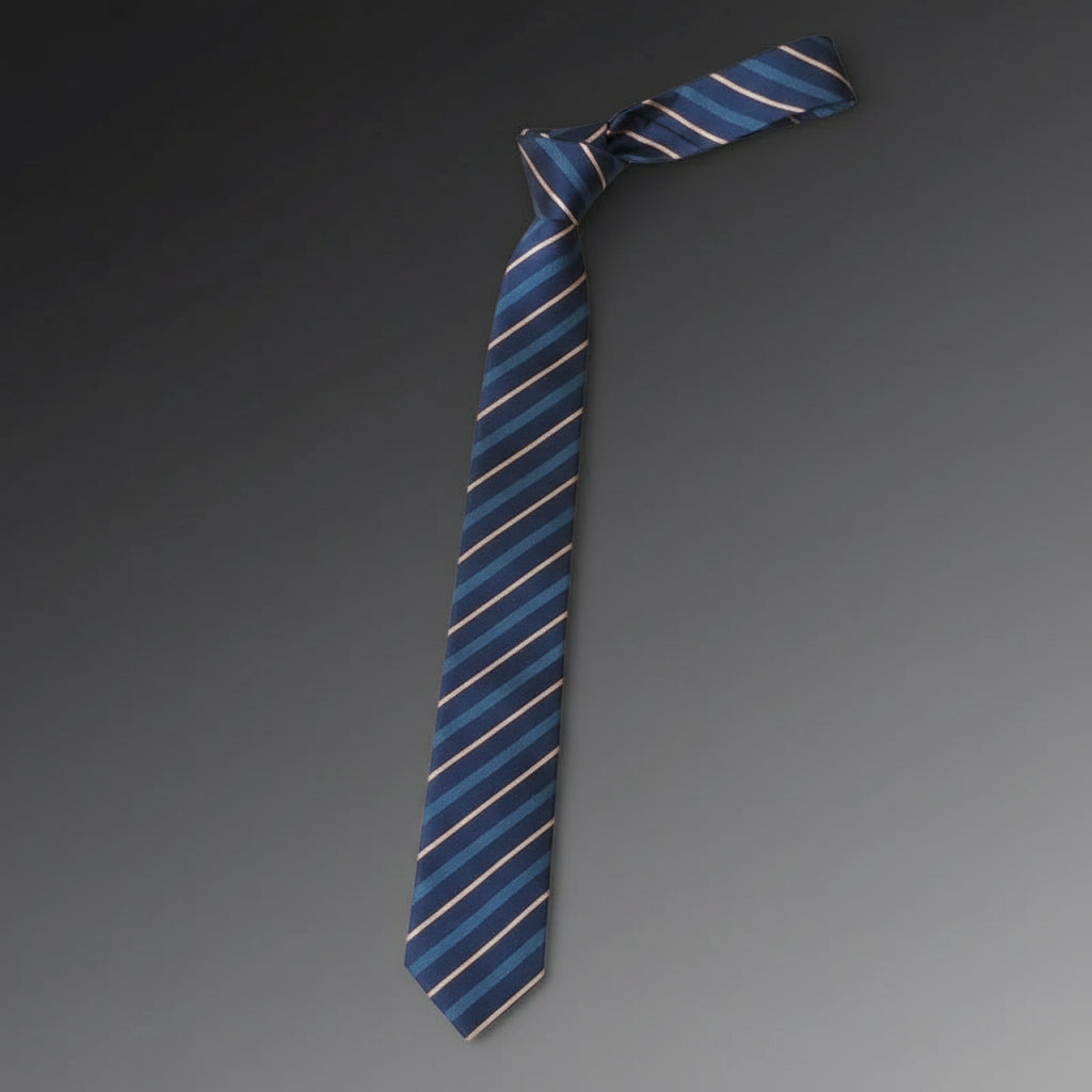 Cravate Slim Bleu Marine Rayée Beige & Bleu Clair