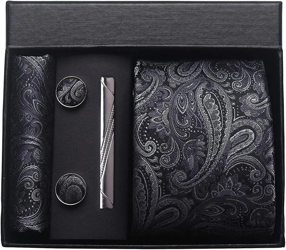 Coffret Cravate Noire à Motifs