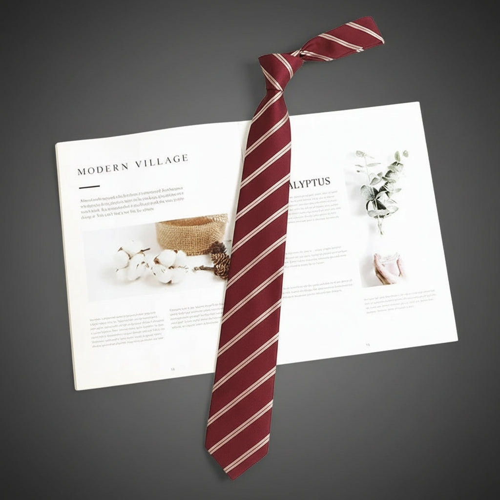 Cravate Slim Bordeaux à Rayures Beige