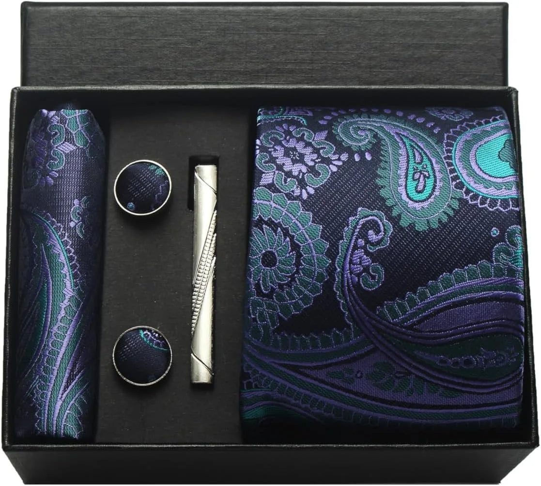 Coffret Cravate Bleu & Violet à Motif