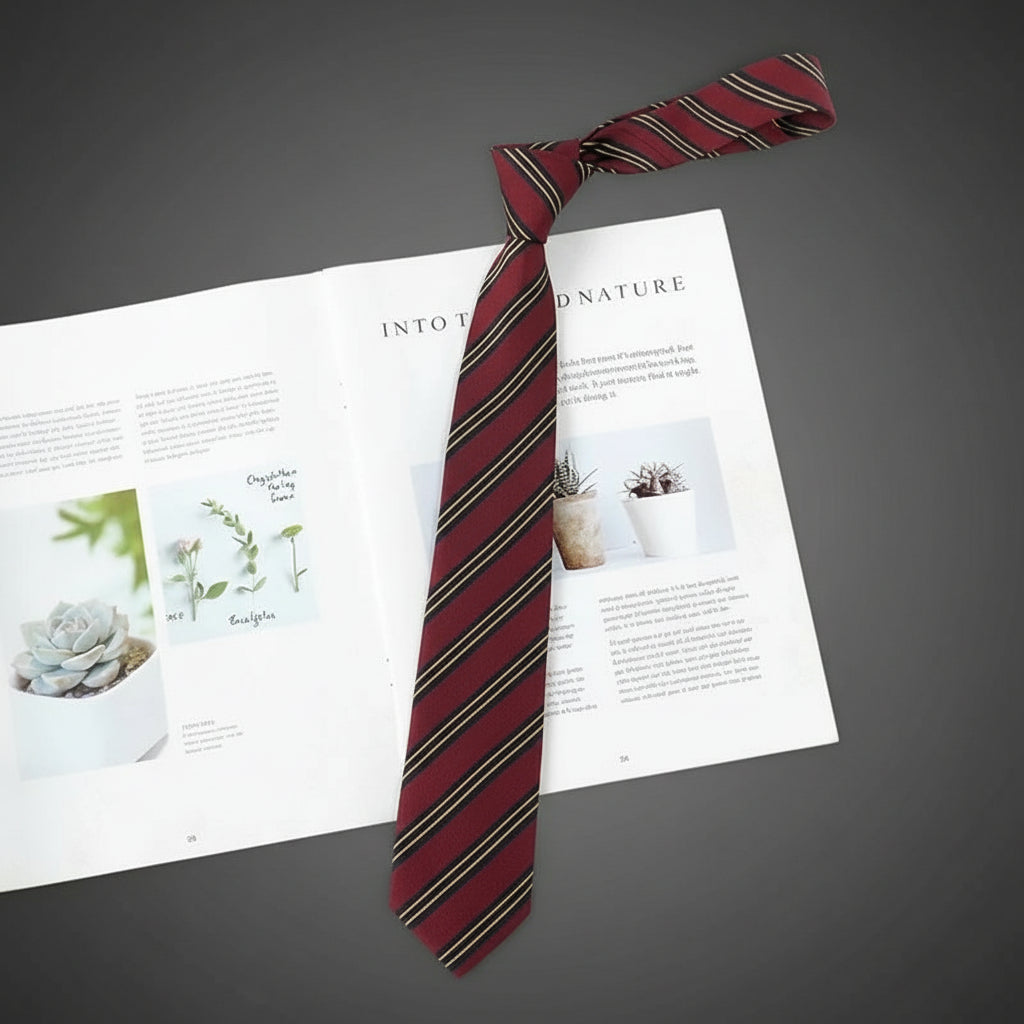 Cravate Slim Bordeaux Rayée Noir & Beige