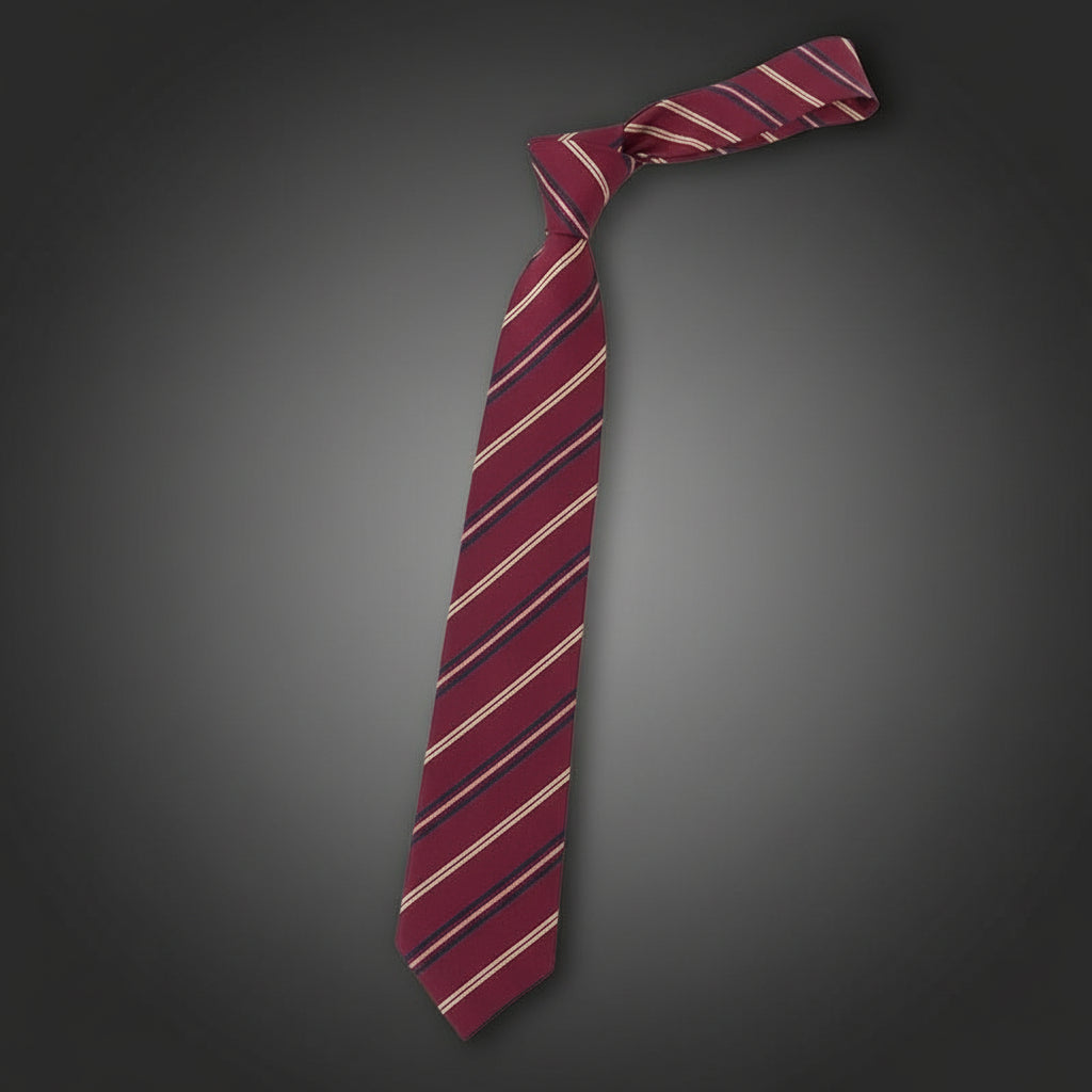 Cravate Slim Bordeaux Rayée Beige & Bleu