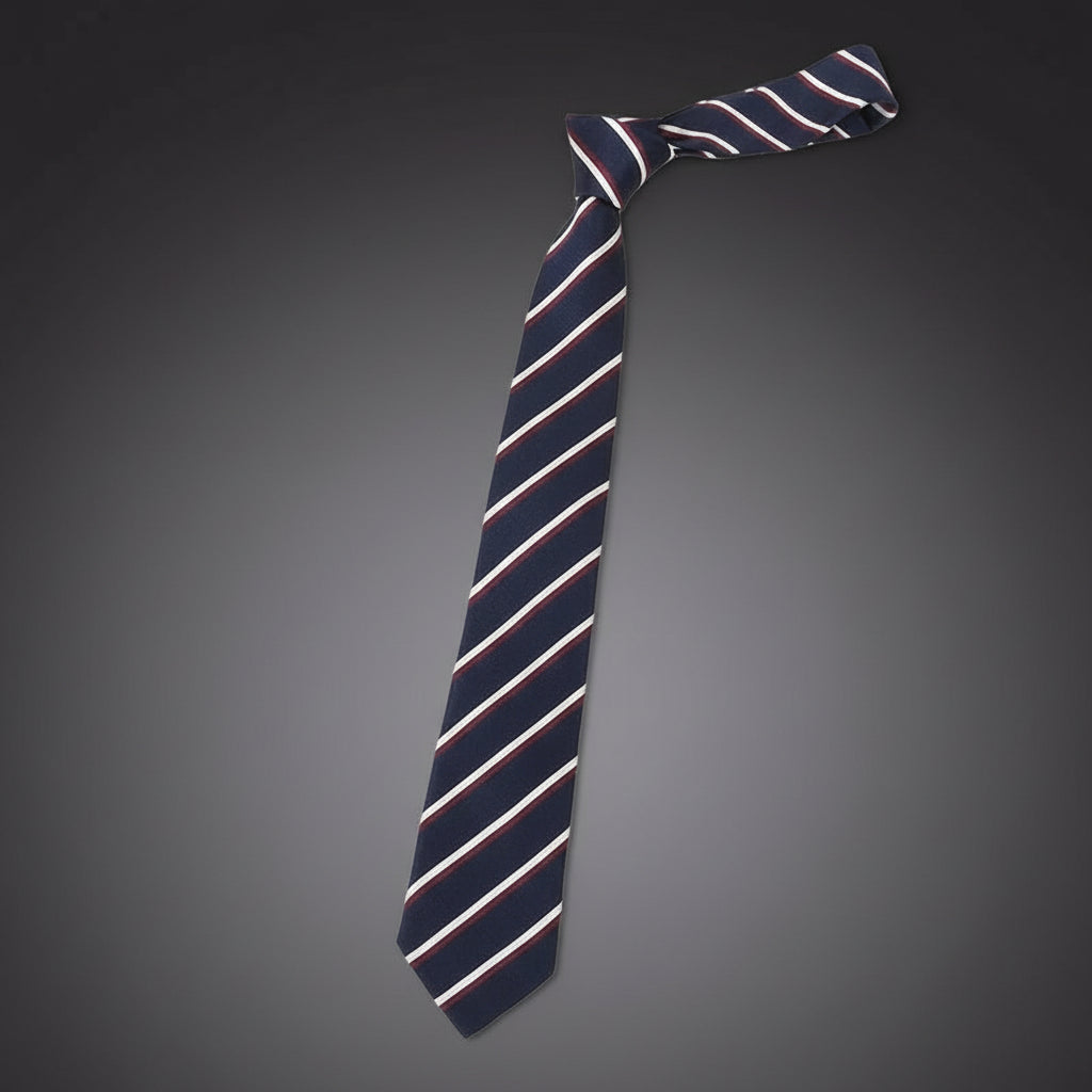 Cravate Slim Bleu Marine Rayée Blanc & Bordeaux