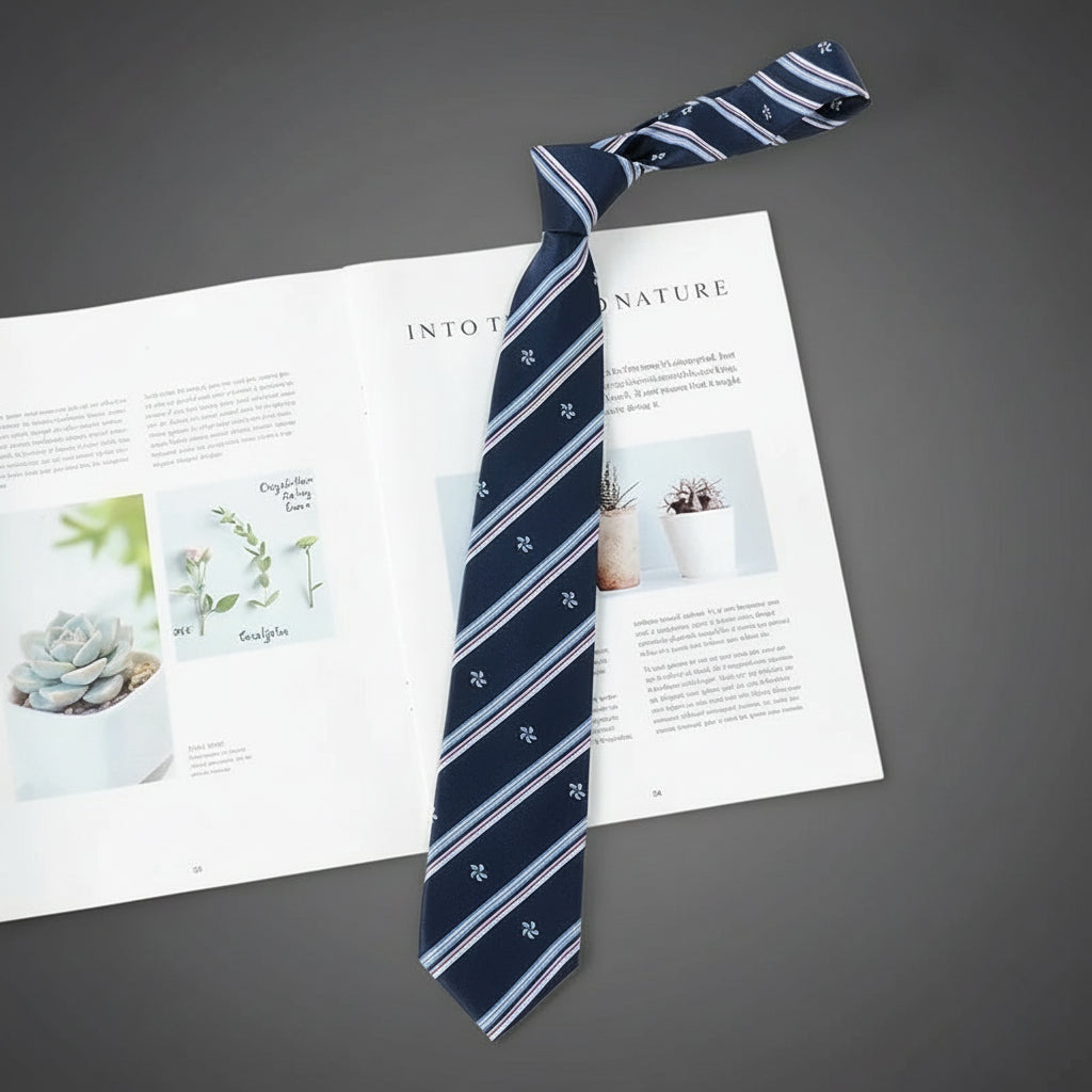Cravate Slim Bleu Marine Rayée Bleu Clair & Rose