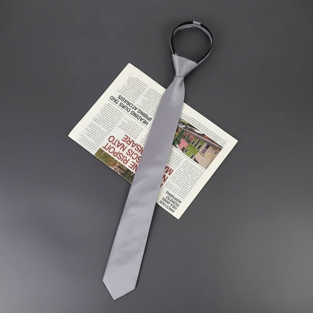 Cravate Zippée Slim Unie Gris