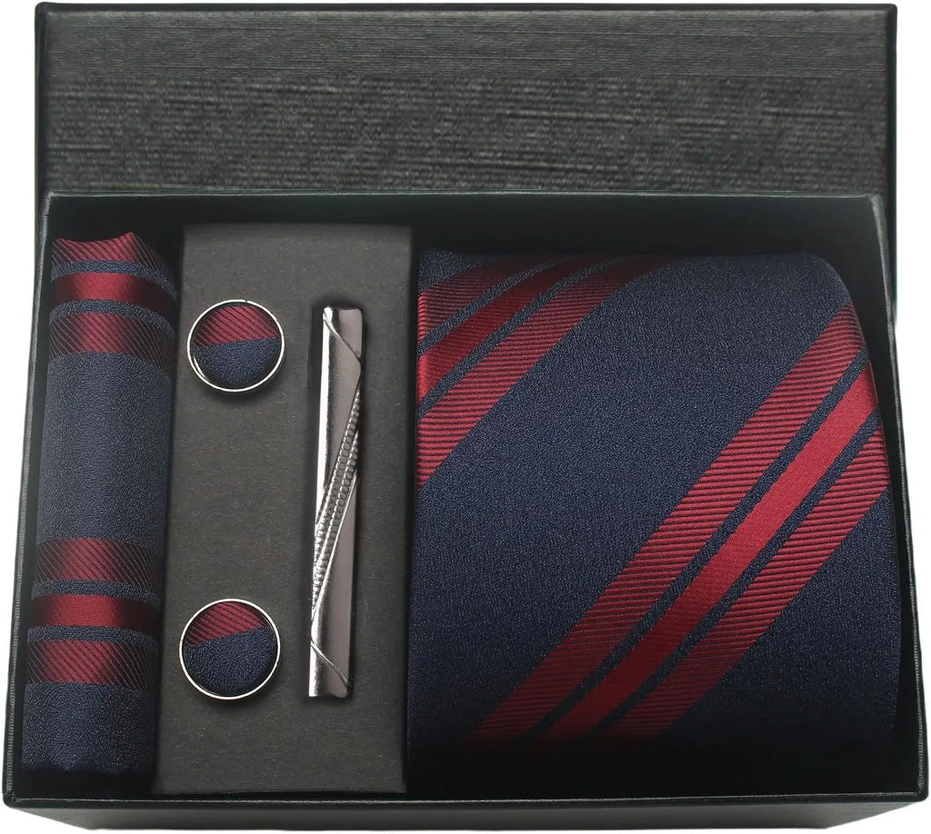 Coffret Cravate Rayée Bleu Marine & Bordeaux