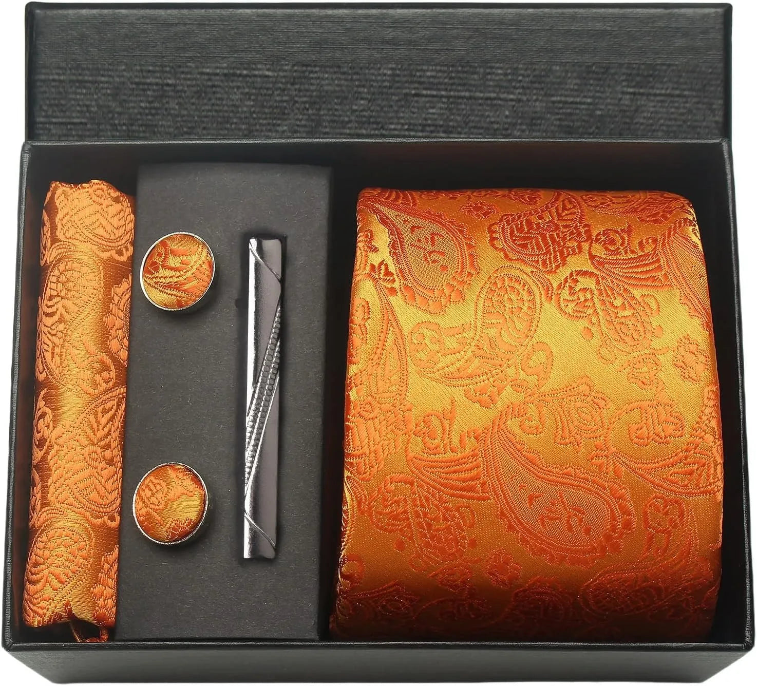 Coffret Cravate Orange à Motif