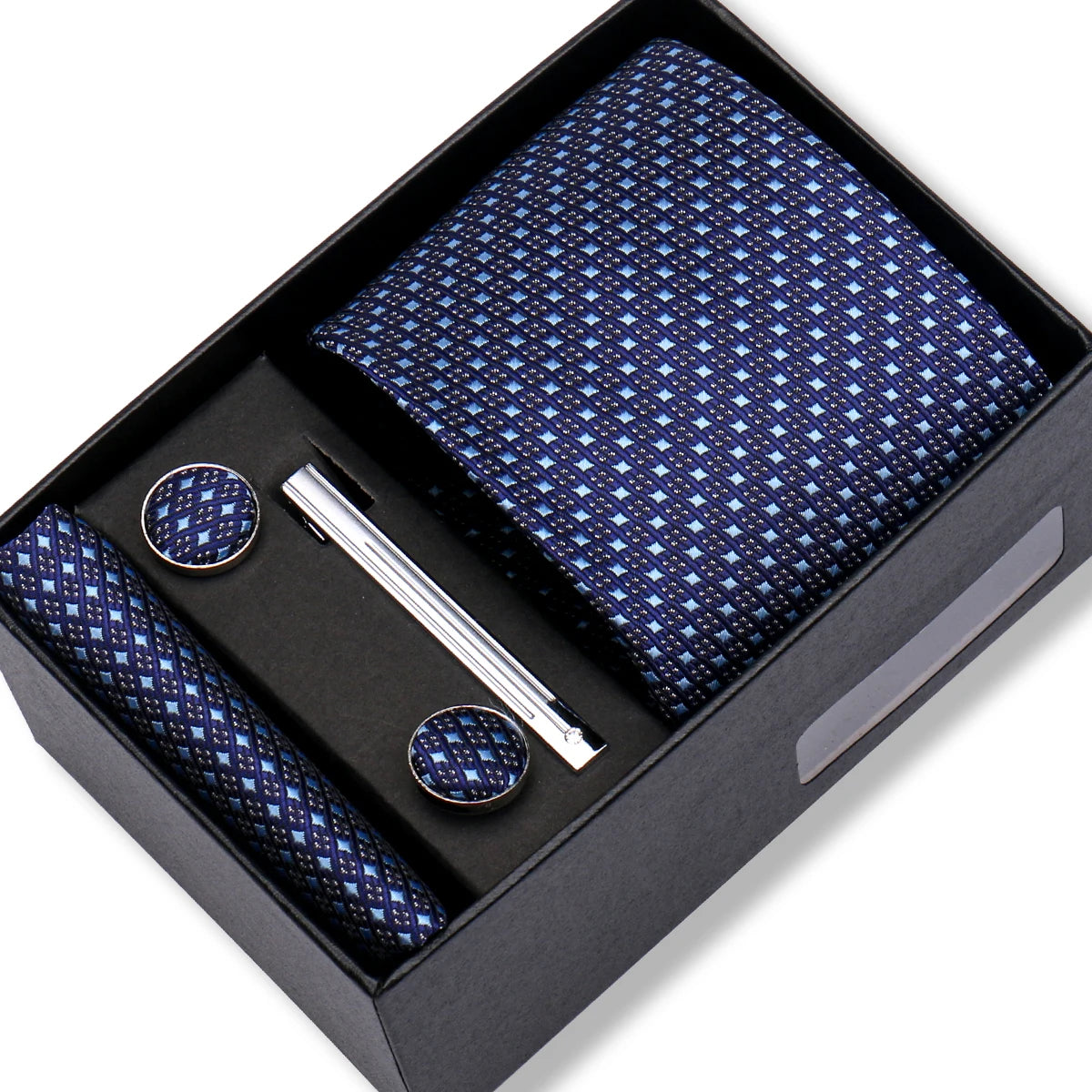 Coffret Cravate Bleu Marine Motif Géométrique