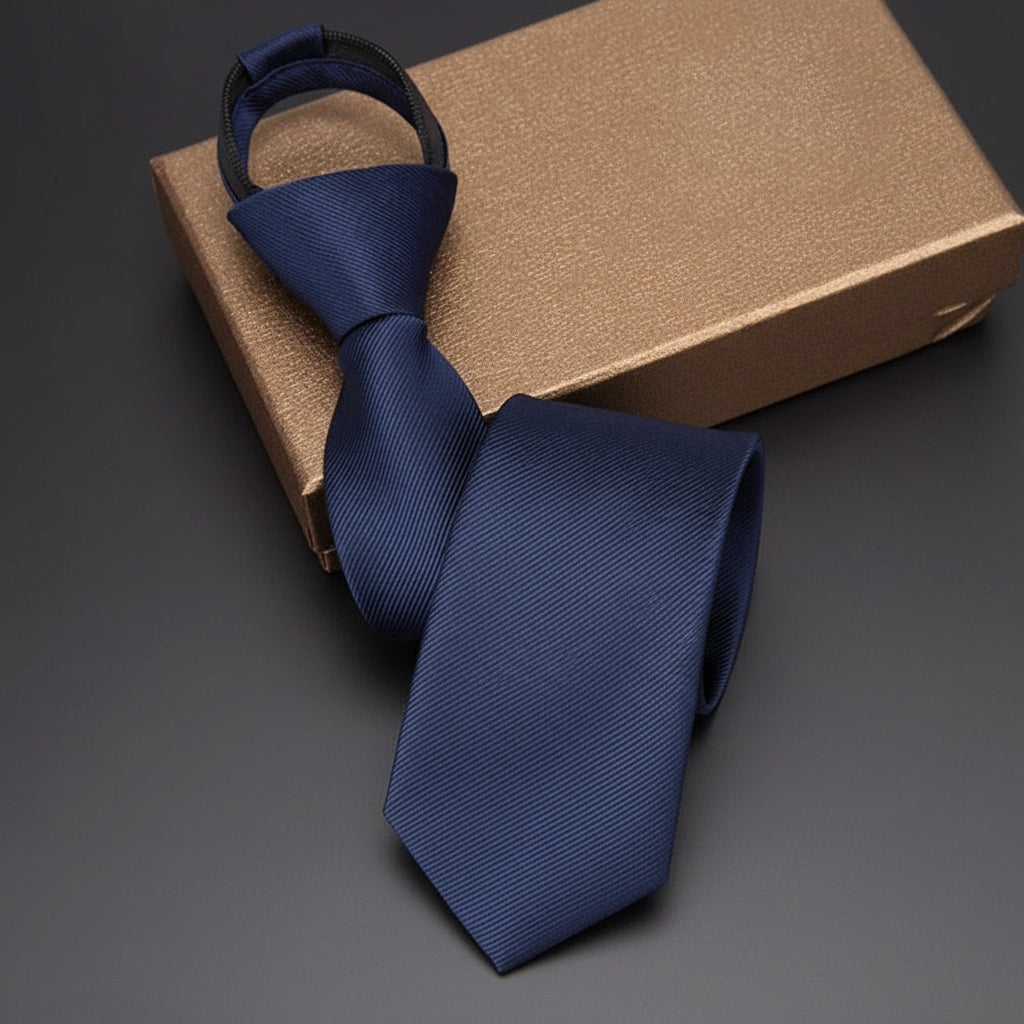 Cravate Zippée Slim Unie Bleu Marine