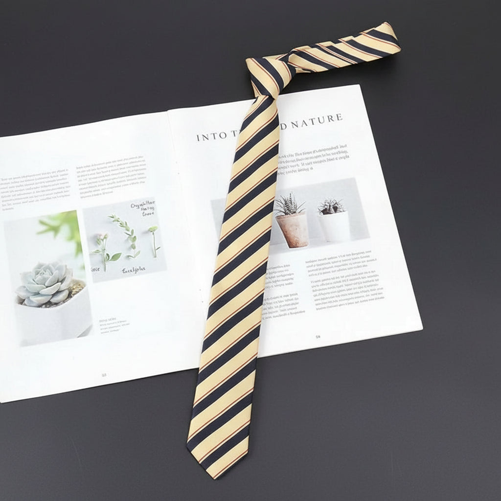 Cravate Slim Beige à Rayures Marine & Bordeaux