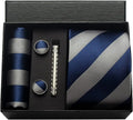 Coffret Cravate Rayée Bleu Marine & Grise