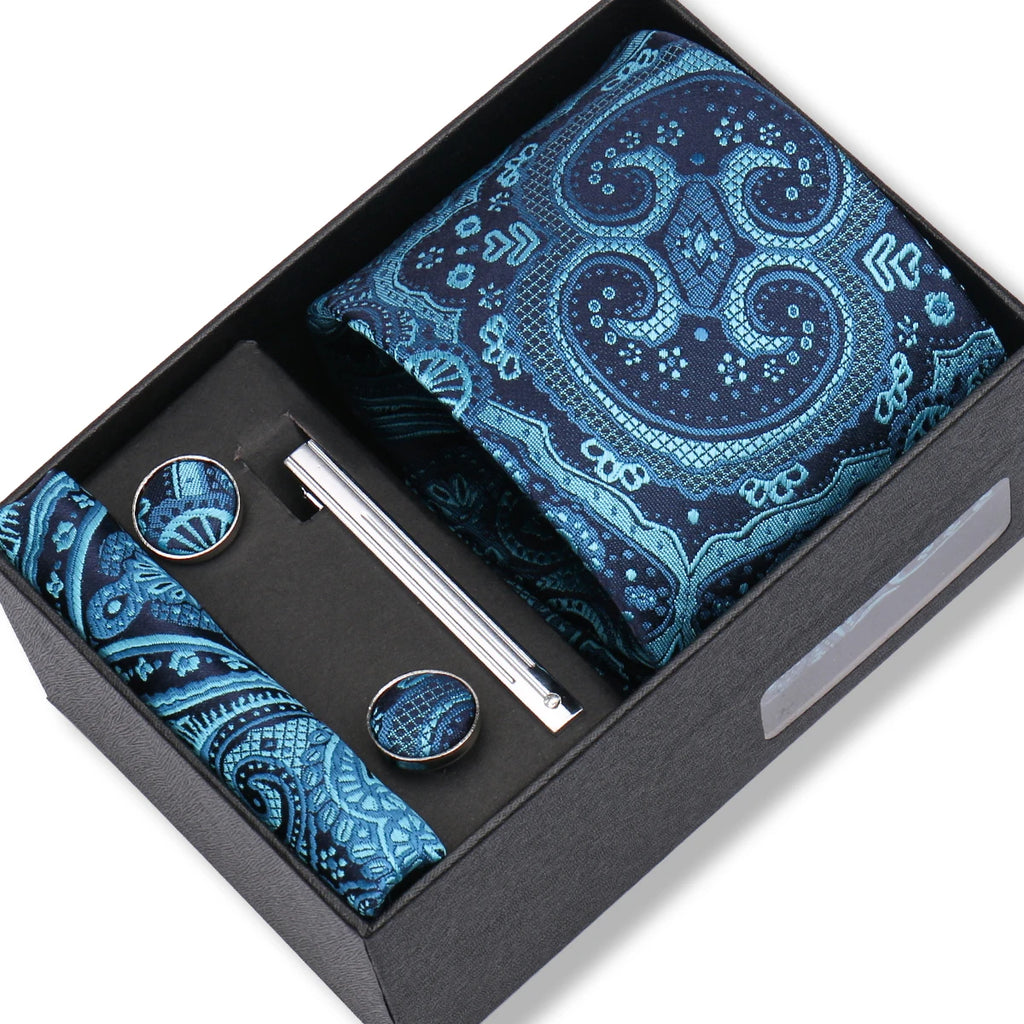 Coffret Cravate Bleu Turquoise Paisley