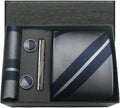 Coffret Cravate Gris Bleu Marine à Rayures