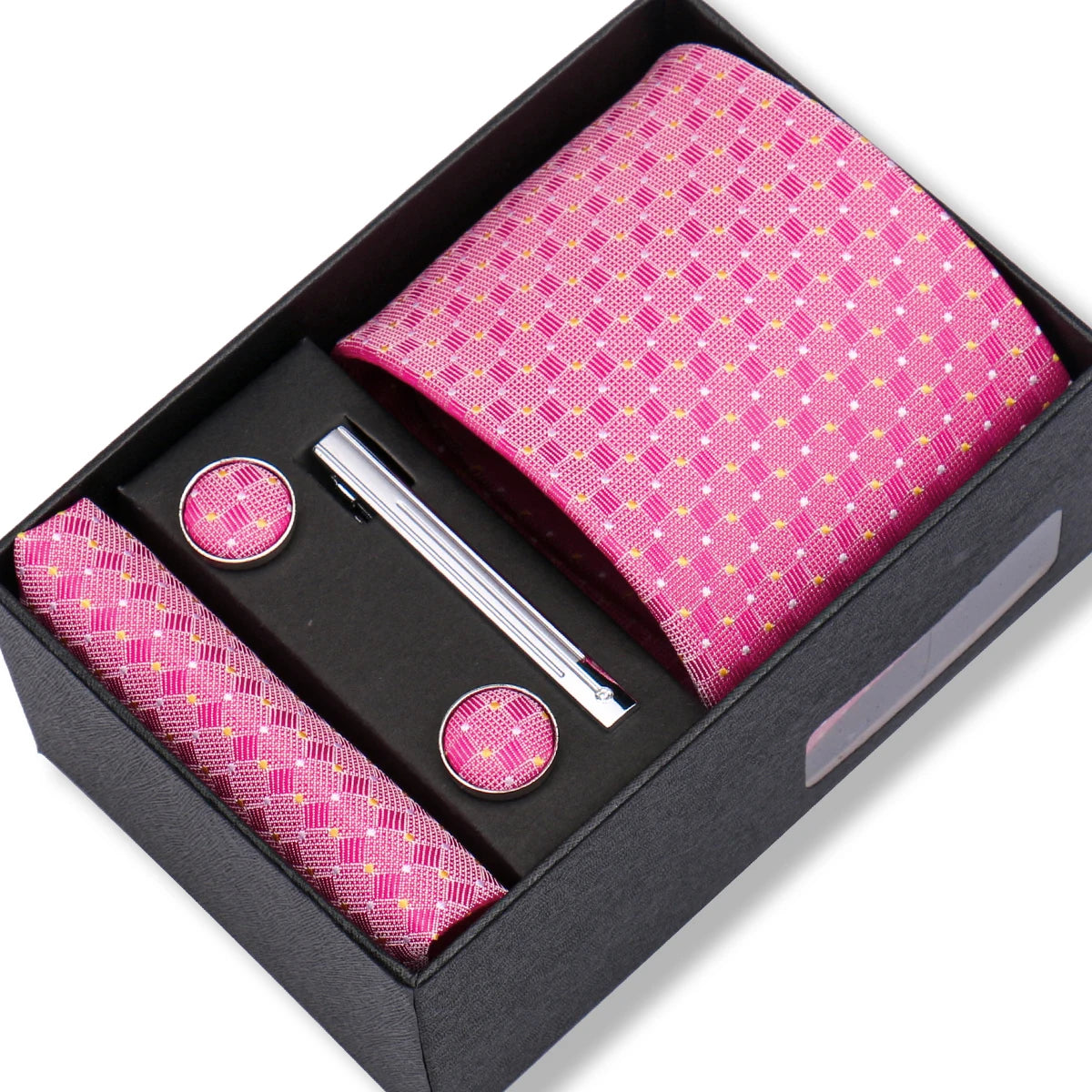 Coffret Cravate Rose Motif Géométrique
