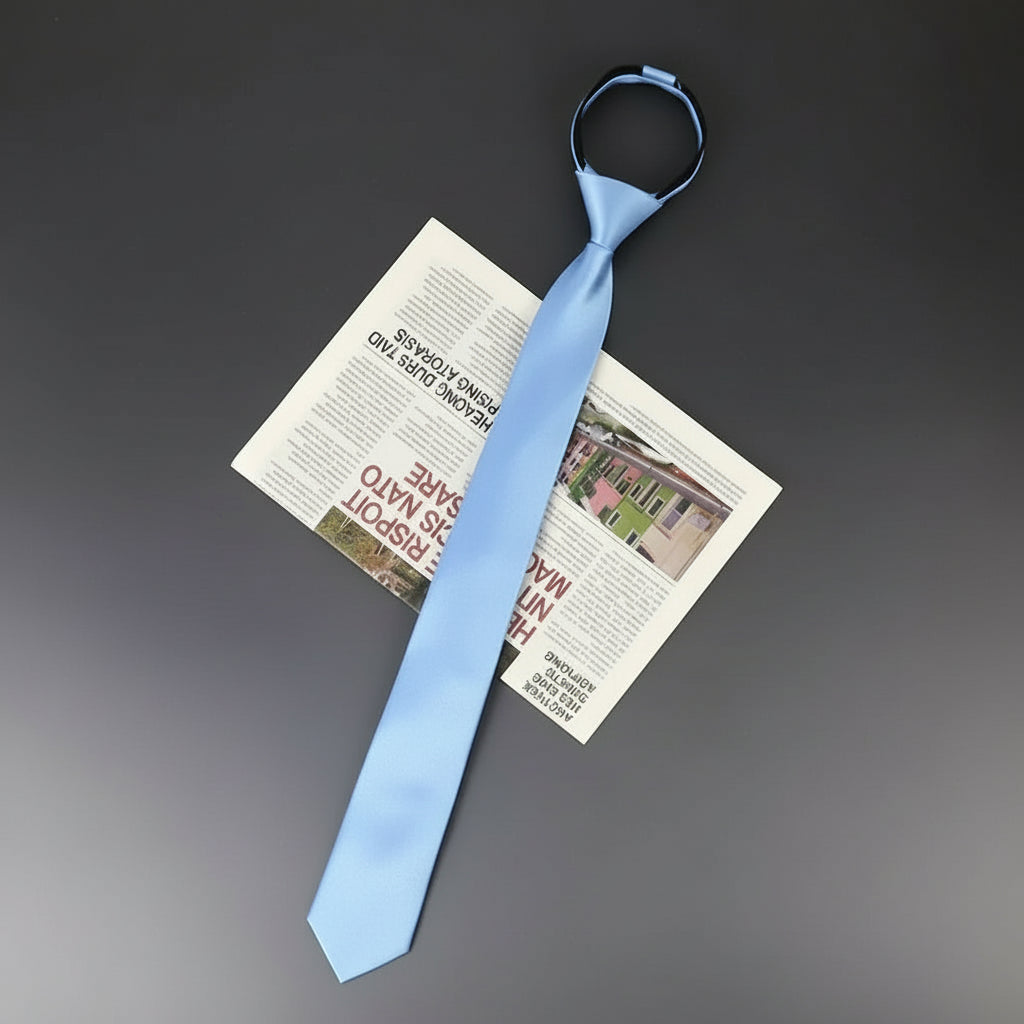 Cravate Zippée Slim Unie Bleu Clair