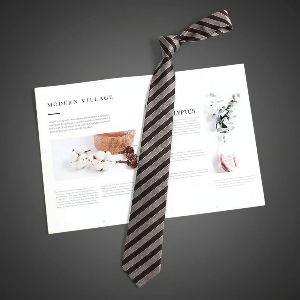 Cravate Slim Grise à Rayures Marron