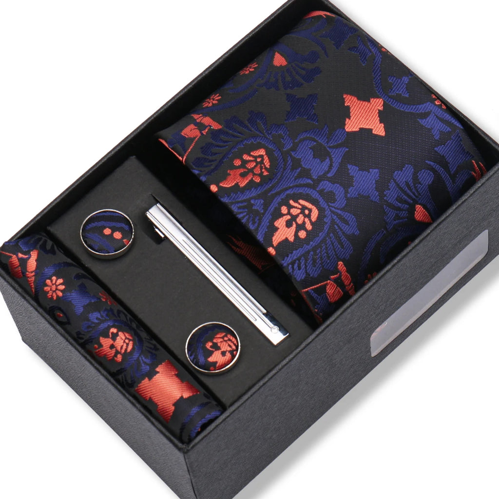 Coffret Cravate Jacquard Bleu & Rouge