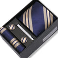Coffret Cravate Bleu Marine & Beige Rayures Classiques
