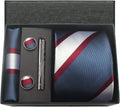 Coffret Cravate Rayée Bleu Blanc Bordeaux