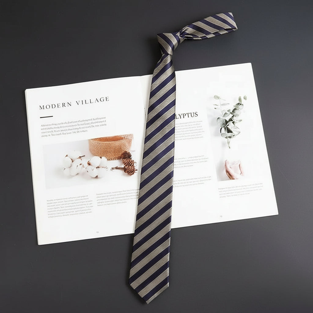 Cravate Slim Rayée Gris & Bleu