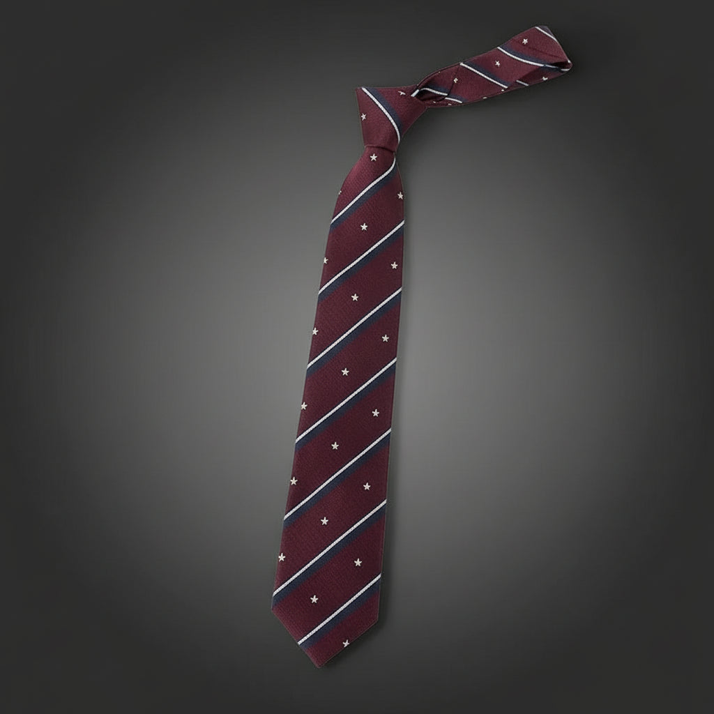 Cravate Slim Bordeaux à Rayures et Motifs Étoiles