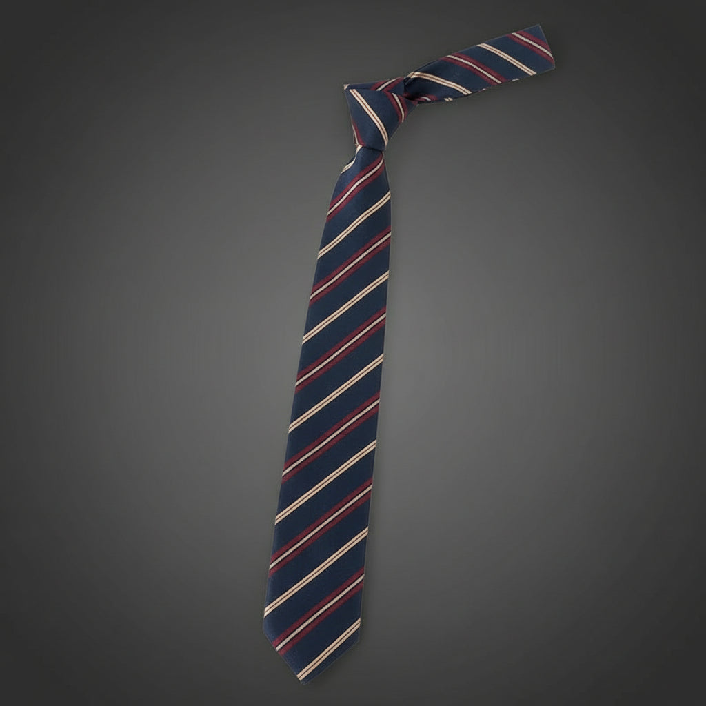 Cravate Slim Bleu Marine Rayée Rouge & Beige