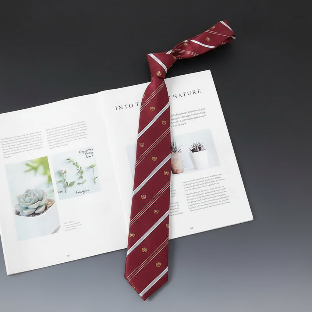 Cravate Slim Bordeaux Rayée à Motifs Couronnes