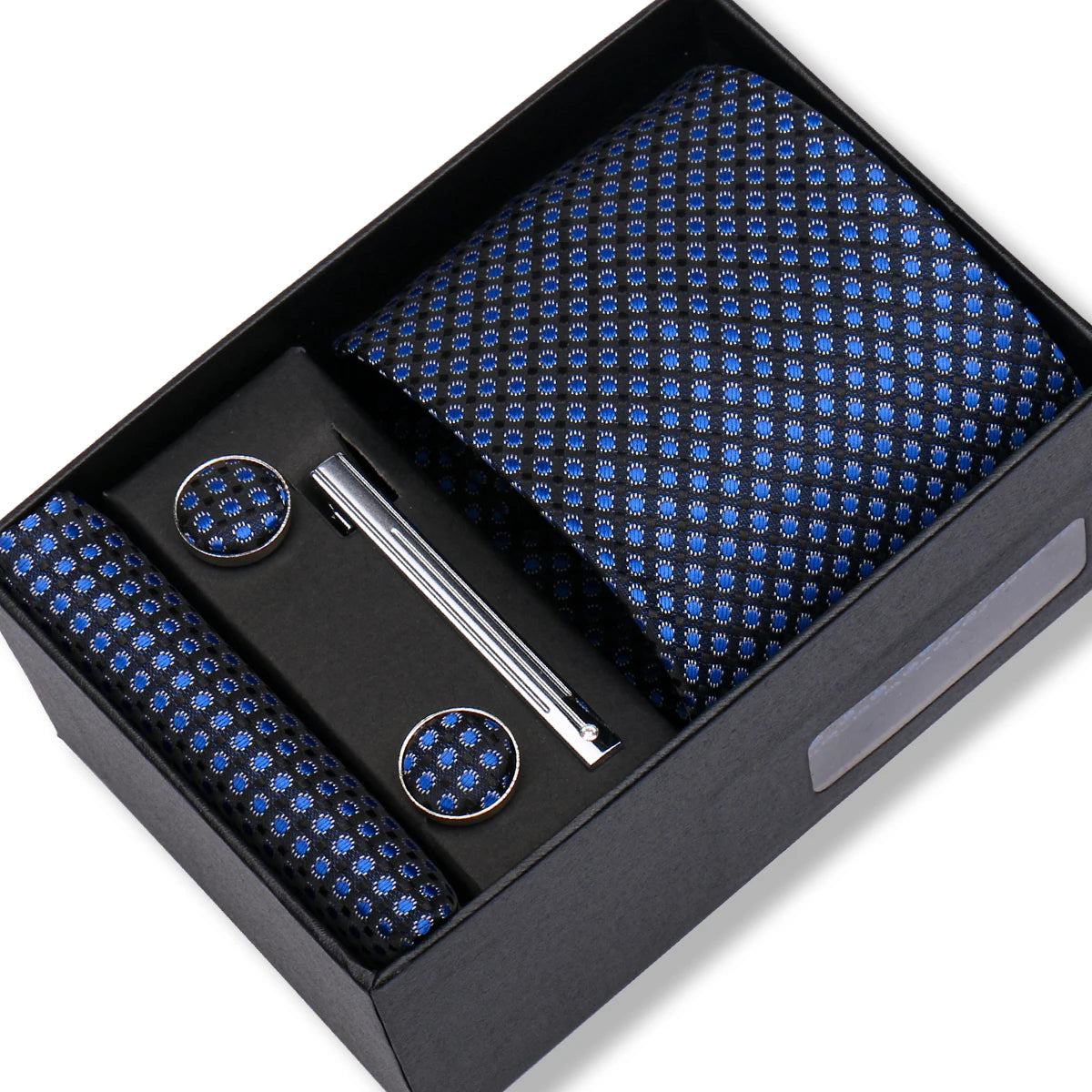 Coffret Cravate Noir et Bleu à Pois