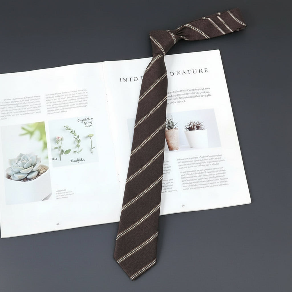 Cravate Slim Marron Rayée Beige